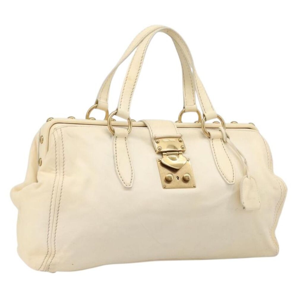 Miu Miu Beau Top Handle Leather Beige Leather Handbag